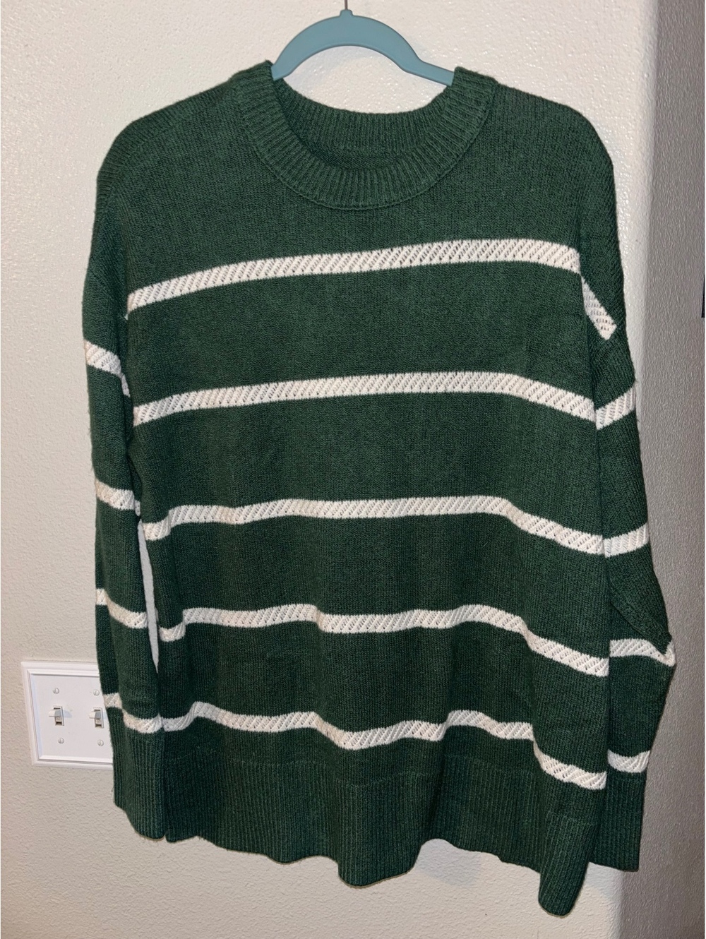 Aerie Cotton Blend Green White Striped Crewneck Oversized Sweater Size S / P